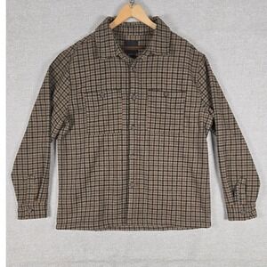 Cotton On Shacket Jacket Mens Size Large Brown Plaid Flannel Button Up